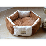 Armarkat Pet Bed Model C02NZS/MB - Earth Brown and Ivory | Comfortable Plush Bed for Cats and Extra Small Dogs