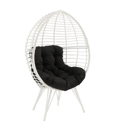 Galzed Patio Lounge Chair, Black Fabric & White Wicker - Comfortable and Stylish