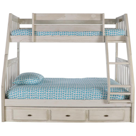 Solid Pine Twin/Full Bunk Bed with Three Drawers - Stylish and Space-Saving