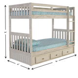 Solid Pine Twin/Twin Bunk Bed with Three Drawers - Space-Saving and Stylish