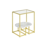 End Table, Gold - Modern Style with Glass Top and Faux Marble Shelf