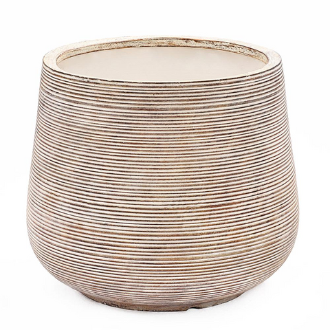 Distressed Tan MgO Tapered Round Planter - Contemporary Style for Indoor and Outdoor Use