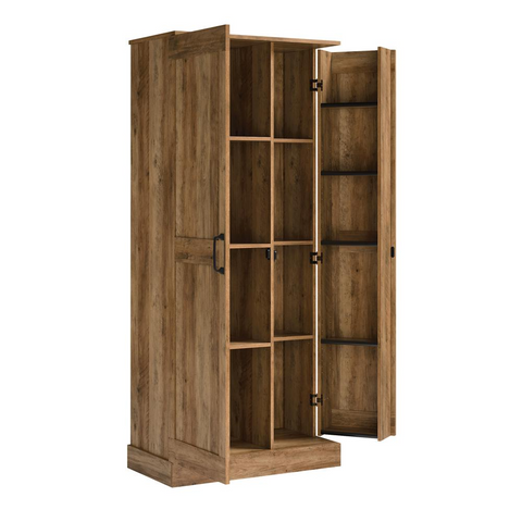 Double Deep Storage Cabinet - Adjustable Shelves, Swing-Out Storage Door, Rural Pine Finish