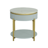 Round End Table - Art Deco Style with Hidden Drawer and Fluted Design