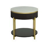 Elegant Round End Table with Convex Fluting and Hidden Drawer - Art Deco Style