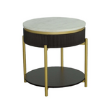 Elegant Round End Table with Convex Fluting and Hidden Drawer - Art Deco Style