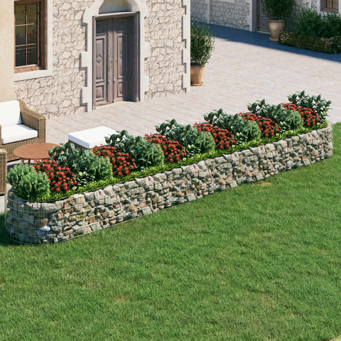 vidaXL Gabion Raised Bed Galvanized Iron 236.2"x39.4"x19.7" - Rustproof and Weather-Resistant Garden Flower Bed