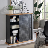 Barton Sliding Storage Cabinet - Industrial Metal Style, Hidden Storage for Any Room