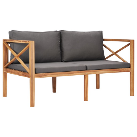 vidaXL Patio Bench with Gray Cushions Solid Wood Teak