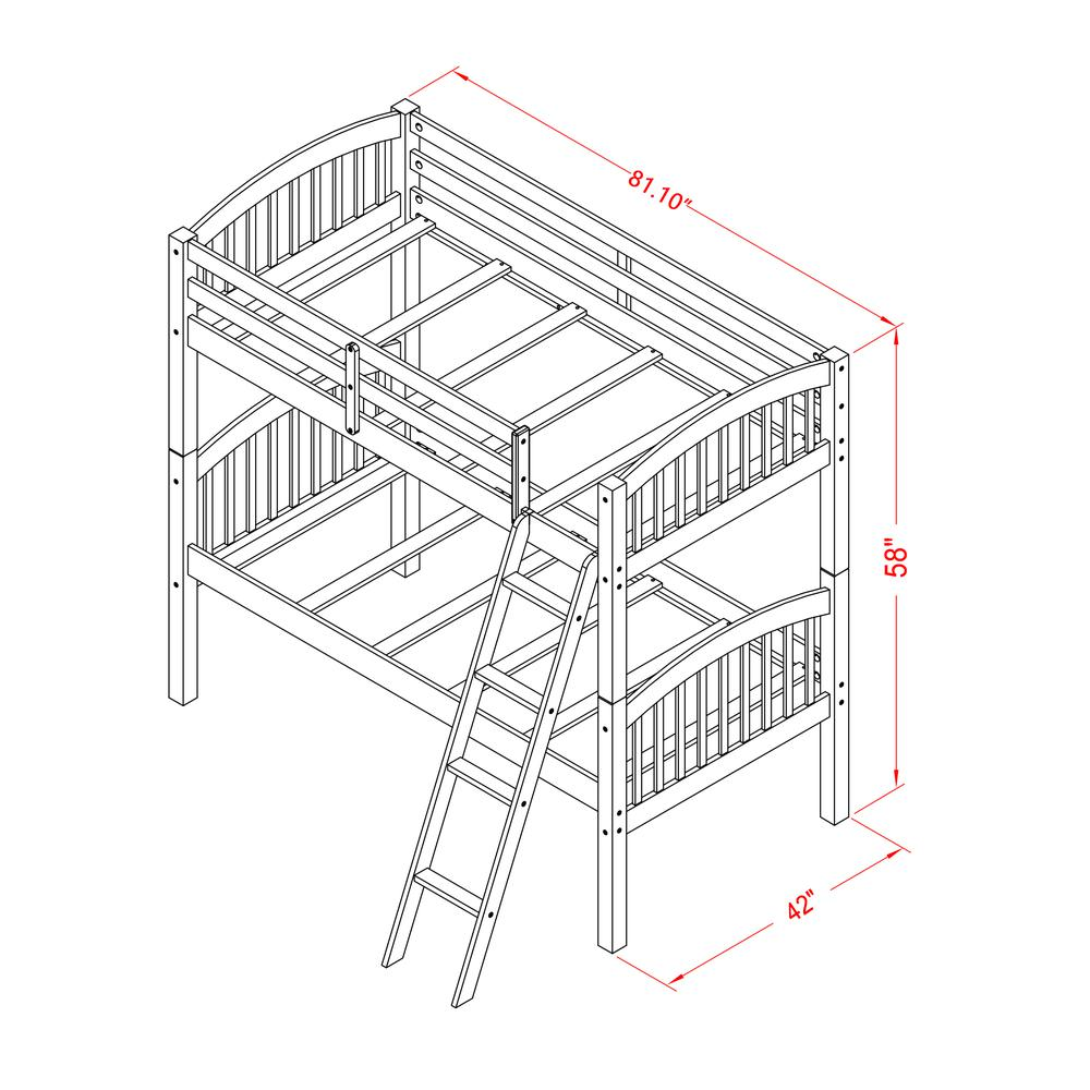 Youth Bunk Bed White, VEB-05-T | Sturdy Twin Bunk Bed with Guard Rails and Angled Ladder