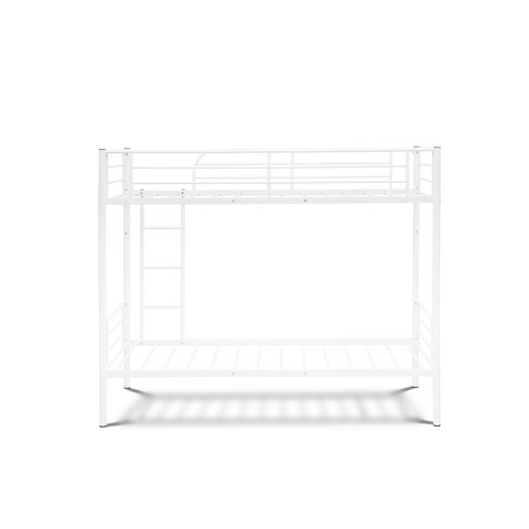 Twin Bunk Bed in Powder Coating White Color - High Quality Metal, Compact Design, and Safety Features