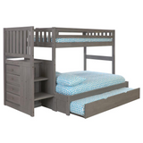 Solid Pine Mission Staircase Twin, Full Bunk Bed with Drawer Chest - Charcoal Grey Finish