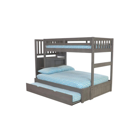 Solid Pine Mission Staircase Twin, Full Bunk Bed with Drawer Chest - Charcoal Grey Finish