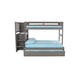 Solid Pine Mission Staircase Twin, Full Bunk Bed with Drawer Chest - Charcoal Grey Finish