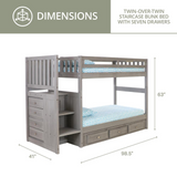 Solid Pine Mission Staircase Twin over Twin Bunk Bed with Seven Drawers