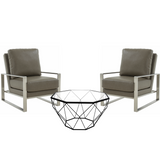 Luxurious Leather Armchair with Silver Frame and Large Octagon Coffee Table