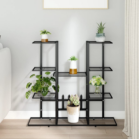 vidaXL Flower Stand 37.2"x9.8"x35" Black Iron - Durable and Stylish Plant Shelf