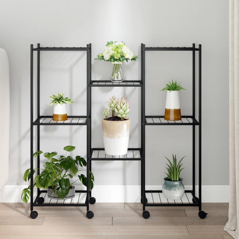 vidaXL Flower Stand with Wheels 32.7"x9.8"x32.9" Black Iron - Durable, Versatile Plant Rack