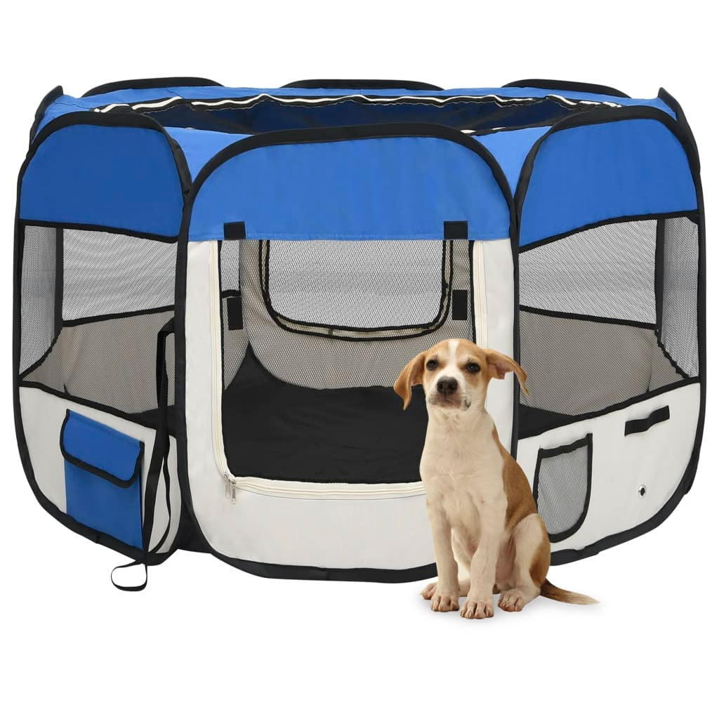 vidaXL Foldable Dog Playpen with Carrying Bag Blue 35.4"x35.4"x22.8"