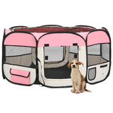 vidaXL Foldable Dog Playpen with Carrying Bag Pink 57.1"x57.1"x24" - Training, Sleep, and Play Area