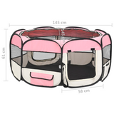 vidaXL Foldable Dog Playpen with Carrying Bag Pink 57.1"x57.1"x24" - Training, Sleep, and Play Area