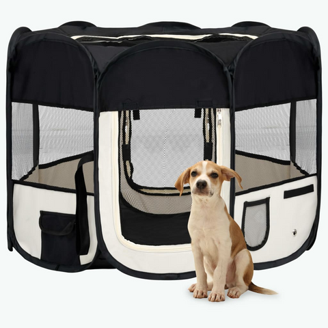 vidaXL Foldable Dog Playpen with Carrying Bag Black 35.4"x35.4"x22.8" - Ideal for Training and Travel