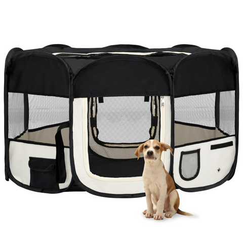 vidaXL Foldable Dog Playpen with Carrying Bag Black 57.1"x57.1"x24"