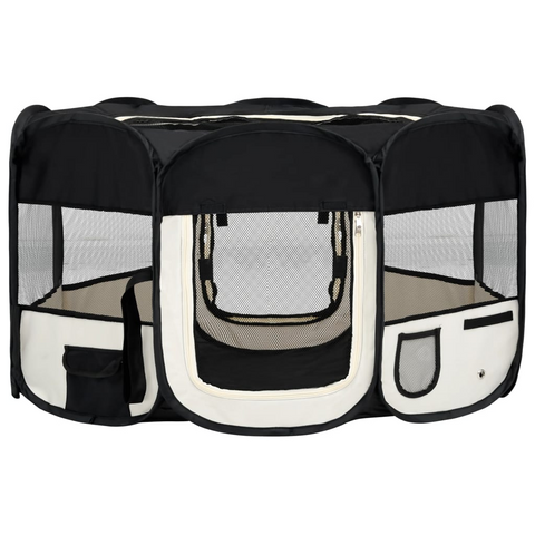 vidaXL Foldable Dog Playpen with Carrying Bag Black 57.1"x57.1"x24"