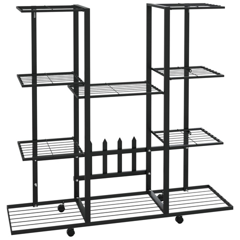 vidaXL Flower Stand with Wheels 37.2"x9.6"x36" Black Iron - Durable Plant Rack with Sturdy Frame