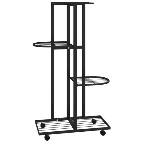 vidaXL 4-Floor Flower Stand with Wheels 17.3"x9.1"x31.5" Black Iron