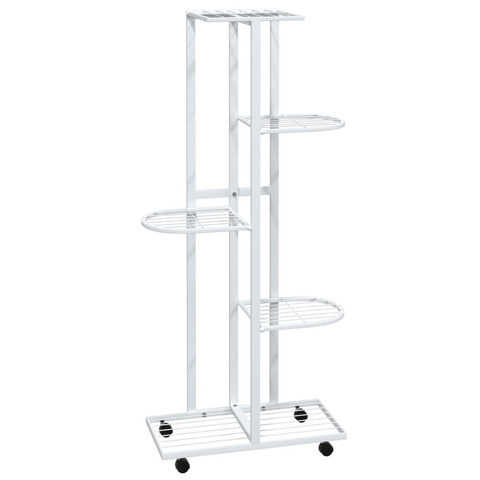 vidaXL 5-Floor Flower Stand with Wheels 17.3"x9.1"x39.4" White Iron