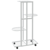 vidaXL 4-Floor Flower Stand with Wheels 17.3"x9.1"x31.5" White Iron - Premium Quality, Sturdy Design