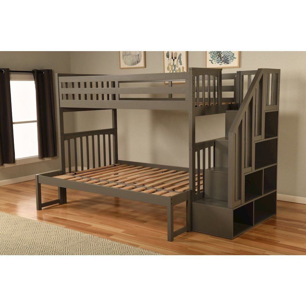 Kelcie Twin-Full Bunk Bed Dark Gray - Sturdy Hardwood Construction