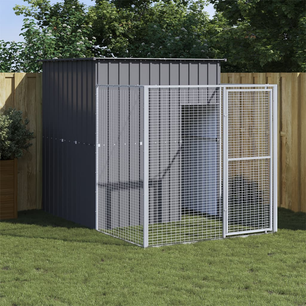 vidaXL Dog House with Run Anthracite 65"x98.8"x71.3" Galvanized Steel