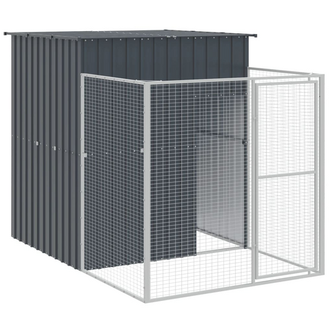 vidaXL Dog House with Run Anthracite 65"x98.8"x71.3" Galvanized Steel