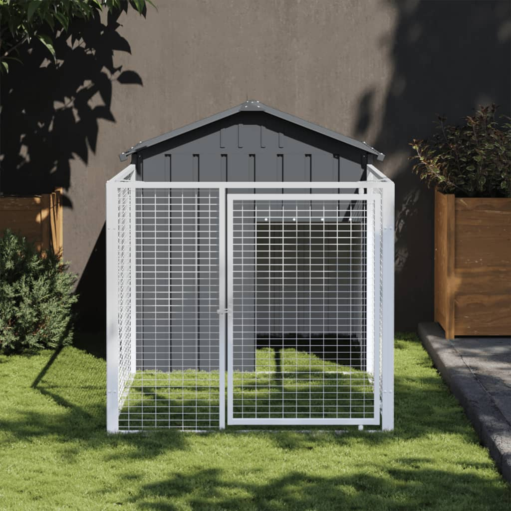 vidaXL Dog House with Run Anthracite 46.1"x79.1"x48.4" Galvanized Steel - Provide Safety and Comfort for Your Furry Friends