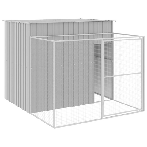 vidaXL Dog House with Run Light Gray 84.3"x99.6"x71.3" Galvanized Steel