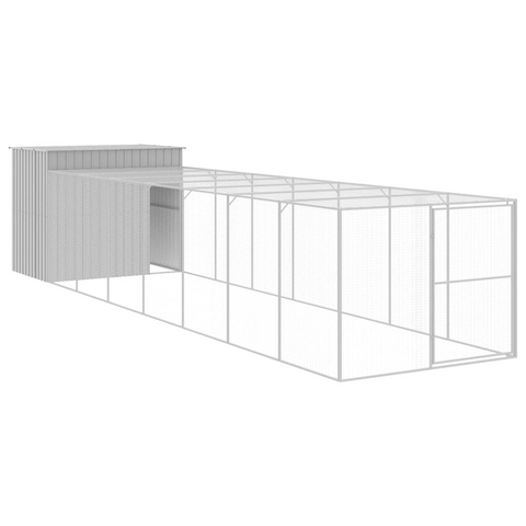 vidaXL Dog House with Run Light Gray 84.3"x340.6"x71.3" Galvanized Steel