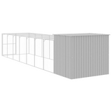 vidaXL Dog House with Run Light Gray 84.3"x340.6"x71.3" Galvanized Steel