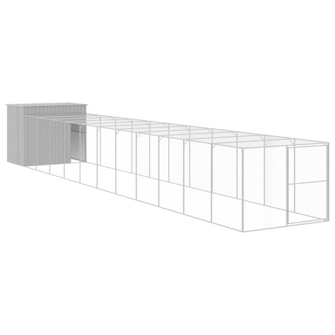 vidaXL Dog House with Run Light Gray 84.3"x501.2"x71.3" Galvanized Steel