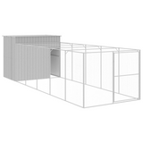 vidaXL Dog House with Run Light Gray 84.3"x260.2"x71.3" Galvanized Steel