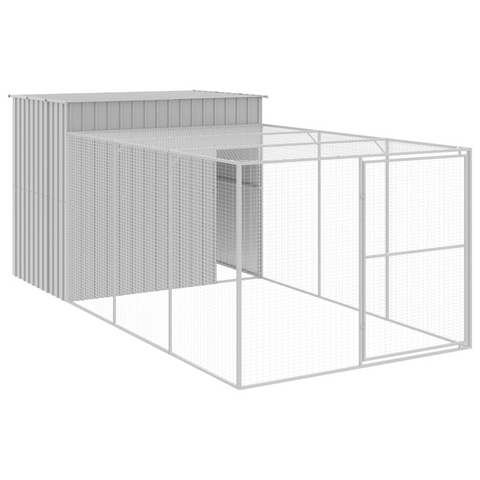 vidaXL Dog House with Run Light Gray 84.3"x179.9"x71.3" Galvanized Steel