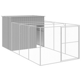 vidaXL Dog House with Run Light Gray 84.3"x179.9"x71.3" Galvanized Steel