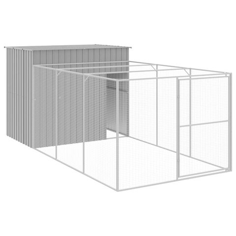 vidaXL Dog House with Run Light Gray 84.3"x179.9"x71.3" Galvanized Steel