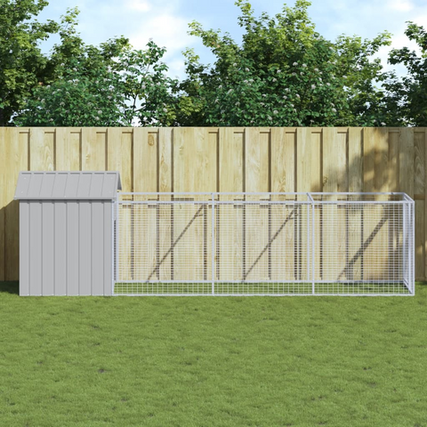 vidaXL Dog House with Roof Light Gray 46.1"x159.4"x48.4" Galvanized Steel