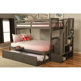 Kelcie Twin-Full Bunk Bed Dark Gray with Trundle Bed and Tray