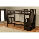 Kelcie Twin-Twin Bunk Bed Dark Chocolate+Tray - Sturdy Hardwood Twin Bunk Bed