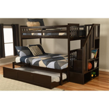 Kelcie Twin-Full Bunk Bed Dark Chocolate with Trundle Bed and Tray – Sturdy Hardwood Construction