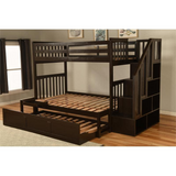 Kelcie Twin-Full Bunk Bed Dark Chocolate with Trundle Bed and Tray – Sturdy Hardwood Construction