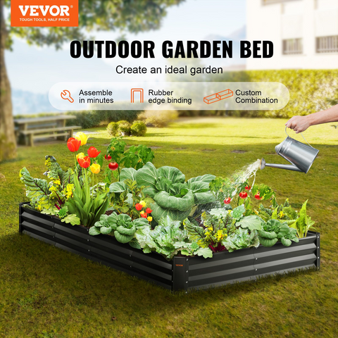 VEVOR Galvanized Raised Garden Bed Planter Box 94.5x47.2x11" Flower Vegetable - Spacious Planting Space, Easy Installation, User-friendly Design